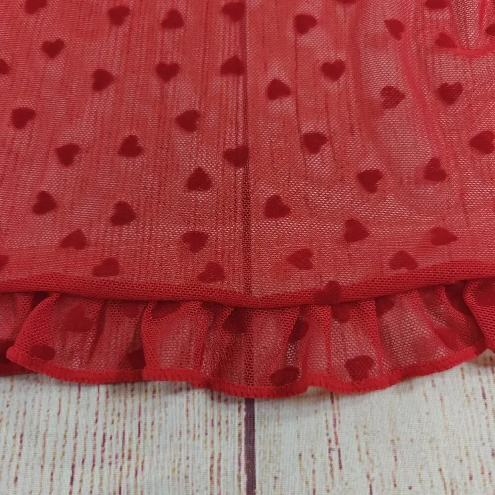 I Heart You red sheer mesh babydoll lingerie sz M